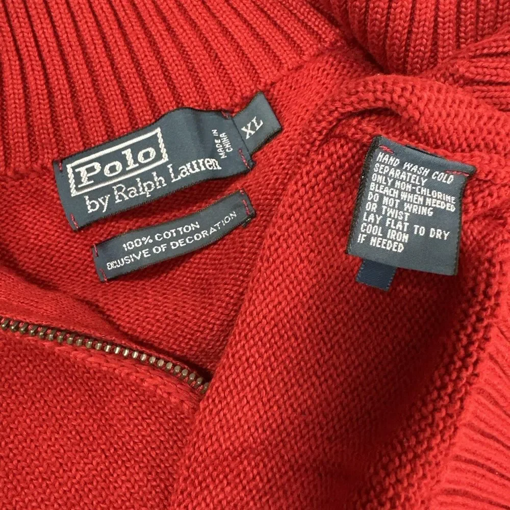 Polo Ralph Lauren‎ Quarter Zip Sweater Mens XL Red Cotton Pony Logo Mock Neck